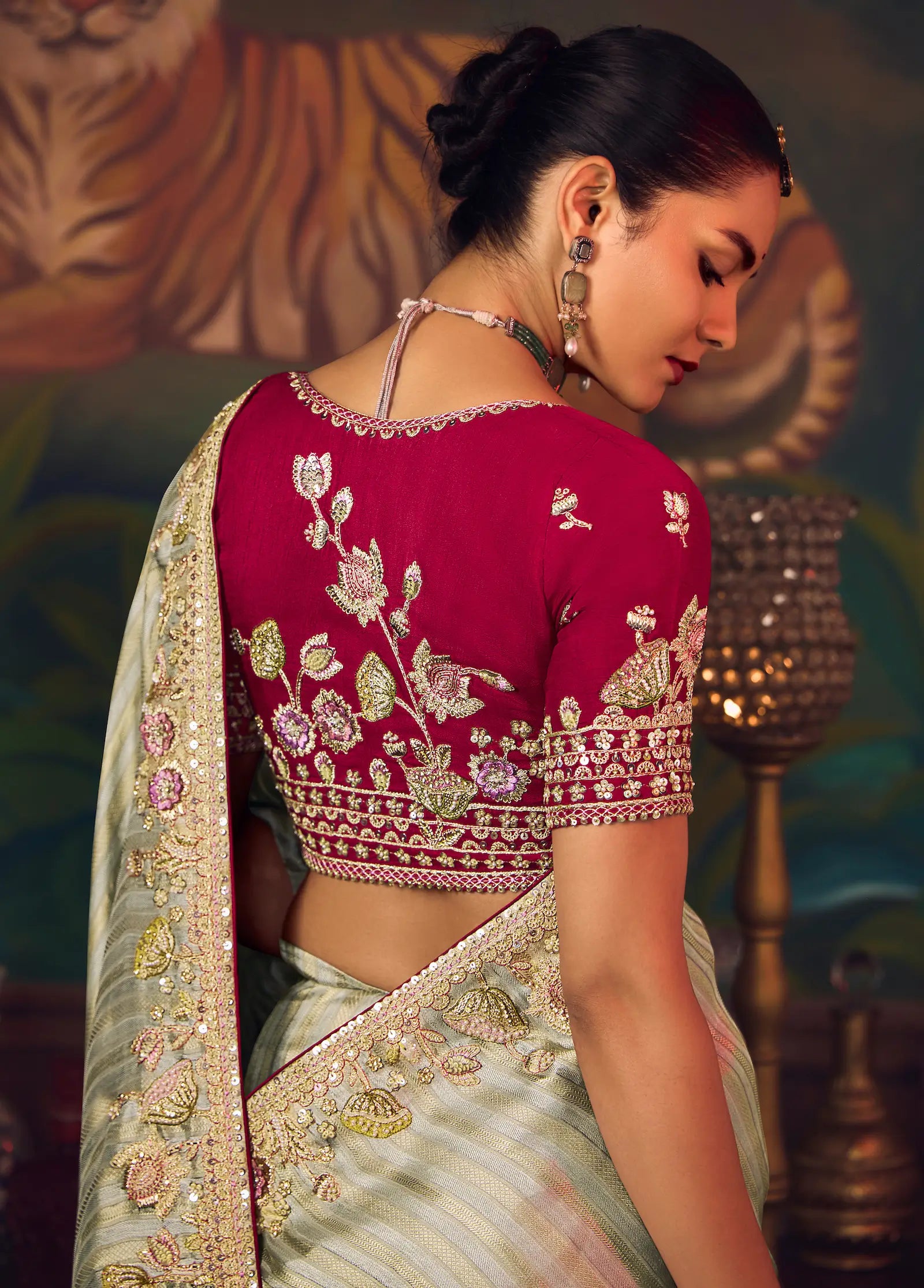 Metalic Gold Heavy Embroidery & Handwork Silk Saree