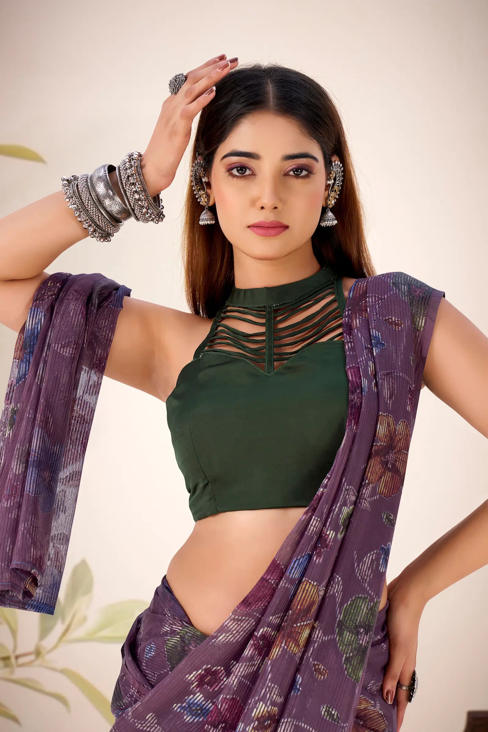 Mulberry Lurex Brasso Floral Saree