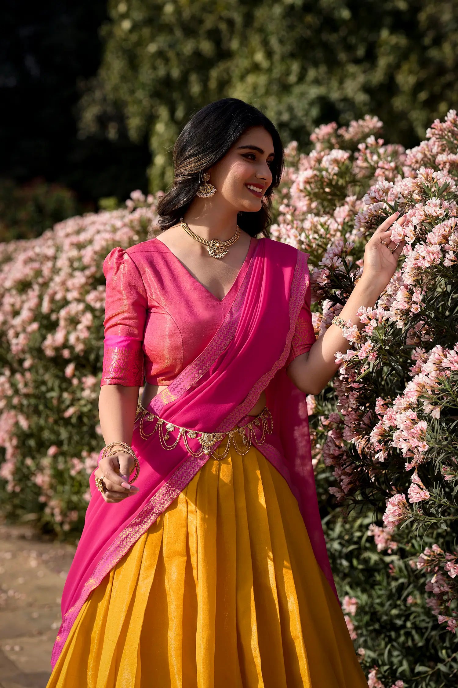 Mustard Kanchipuram Zari Weaving Work Lehenga Choli