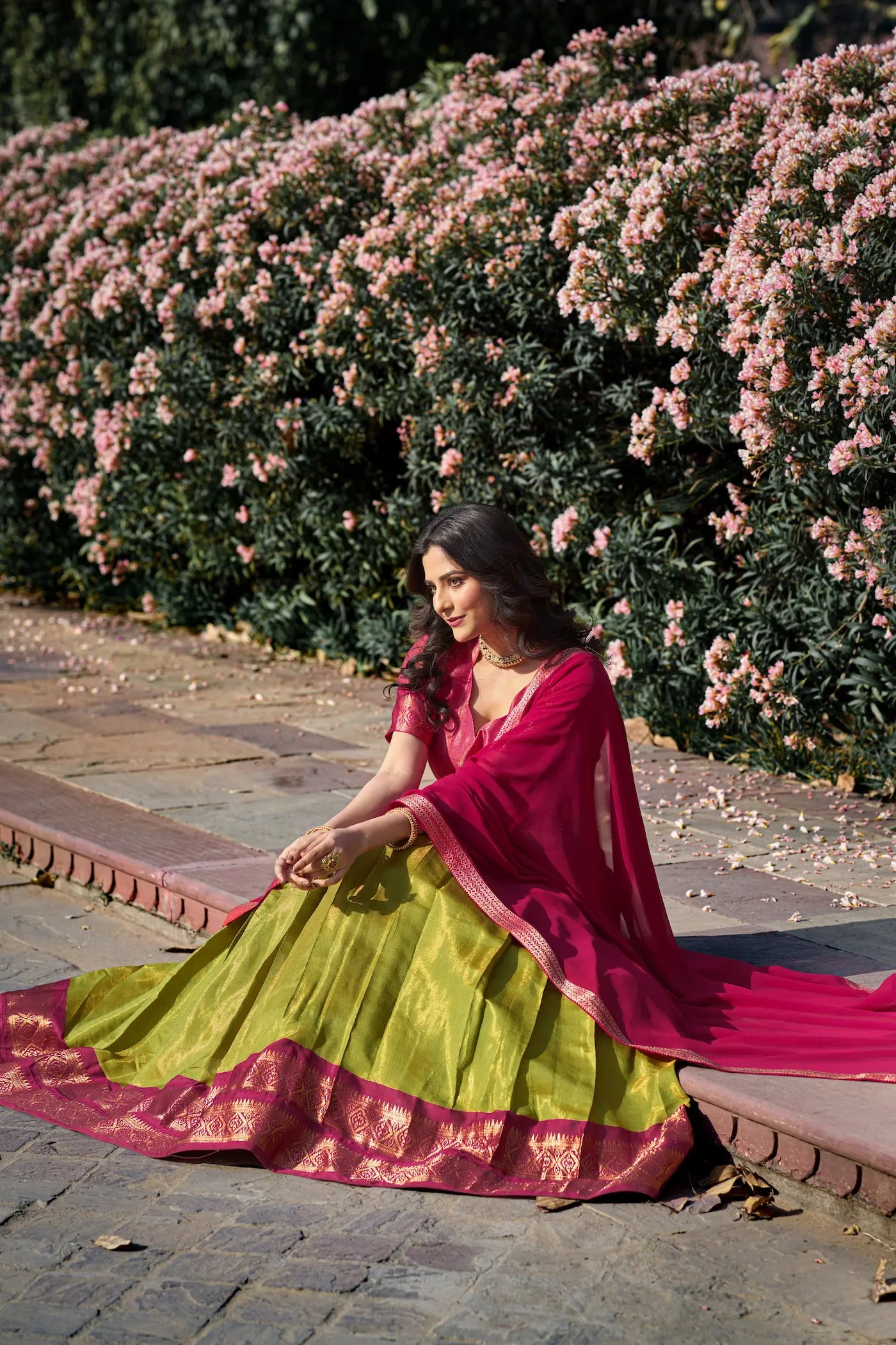 Parrot Green Kanchipuram Zari Weaving Work Lehenga Choli