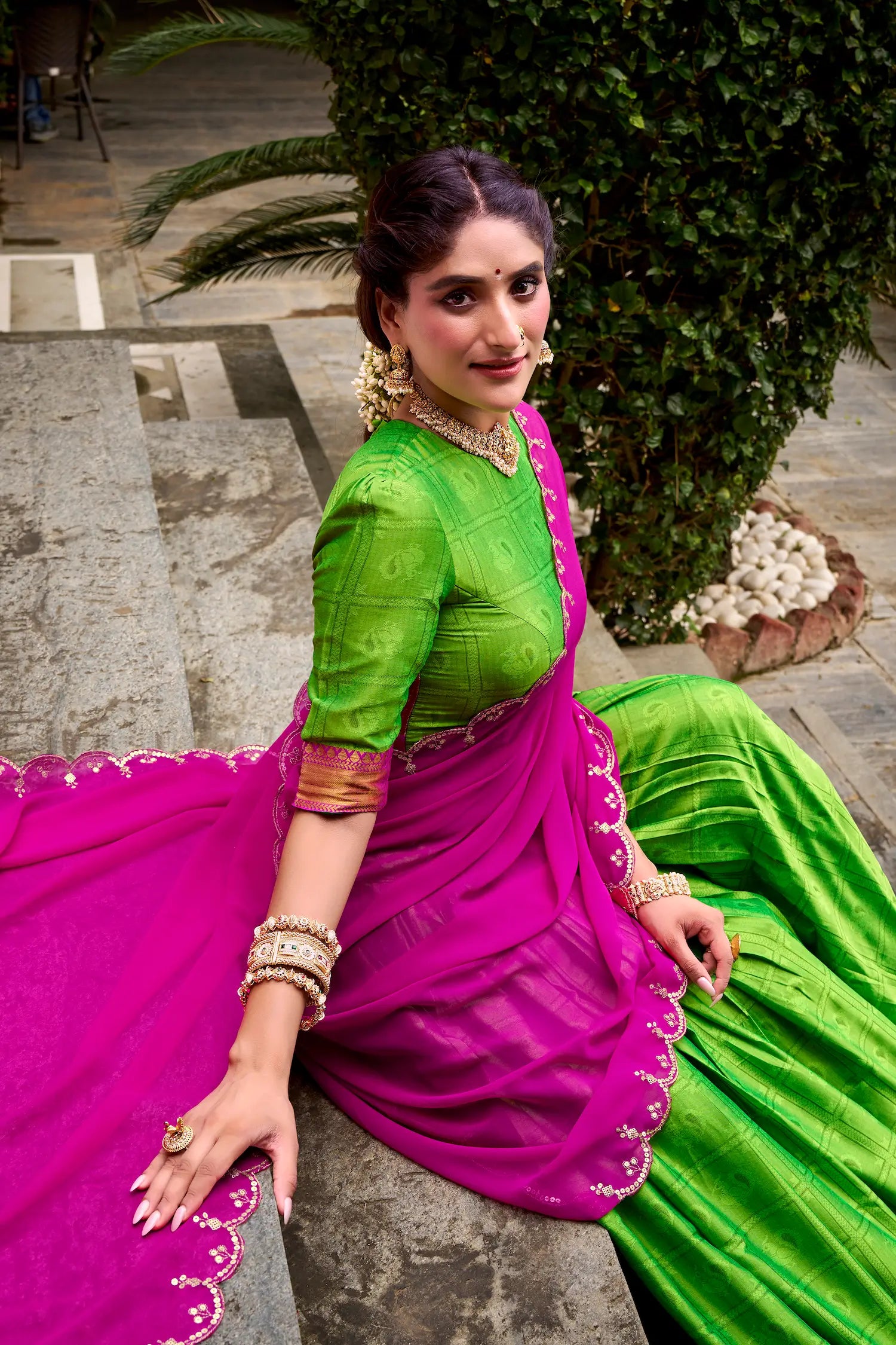 Parrot Green Polly Cotton Zari Weaving Lehenga Choli