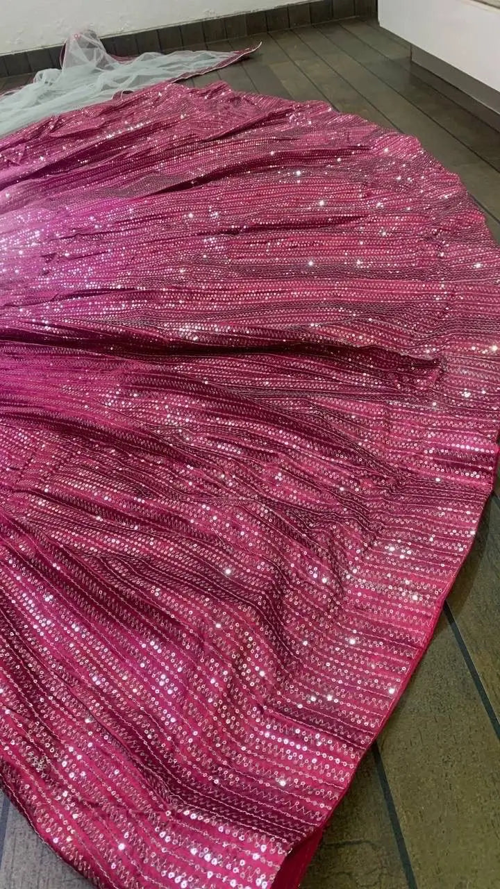 Pink Satin Silk Lehenga Choli With Sequence Work