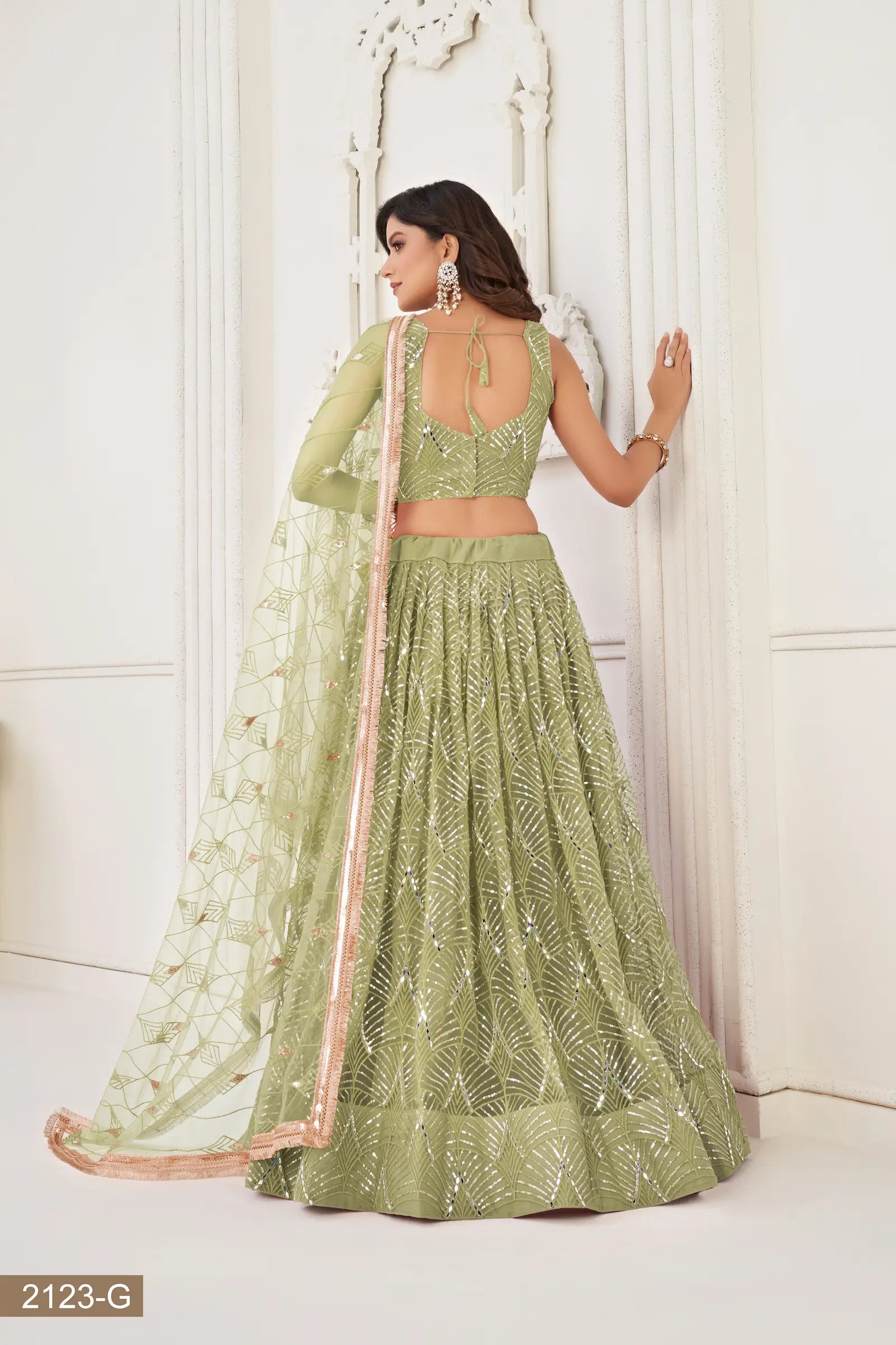 Pista Green Net Embroidery Lehenga Choli