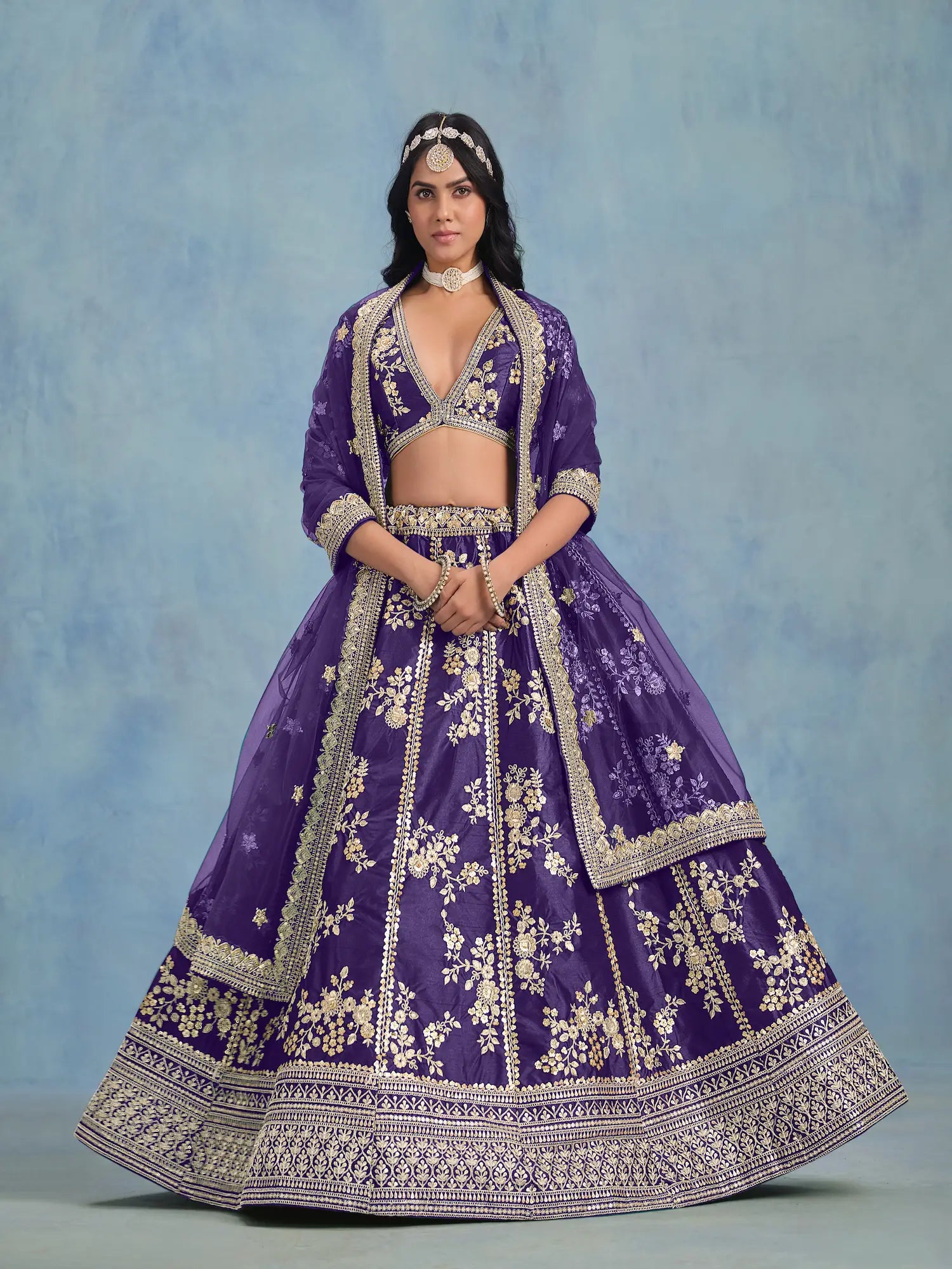 Purple Art Silk Thread & Sequence Embroidery Work Lehenga Choli