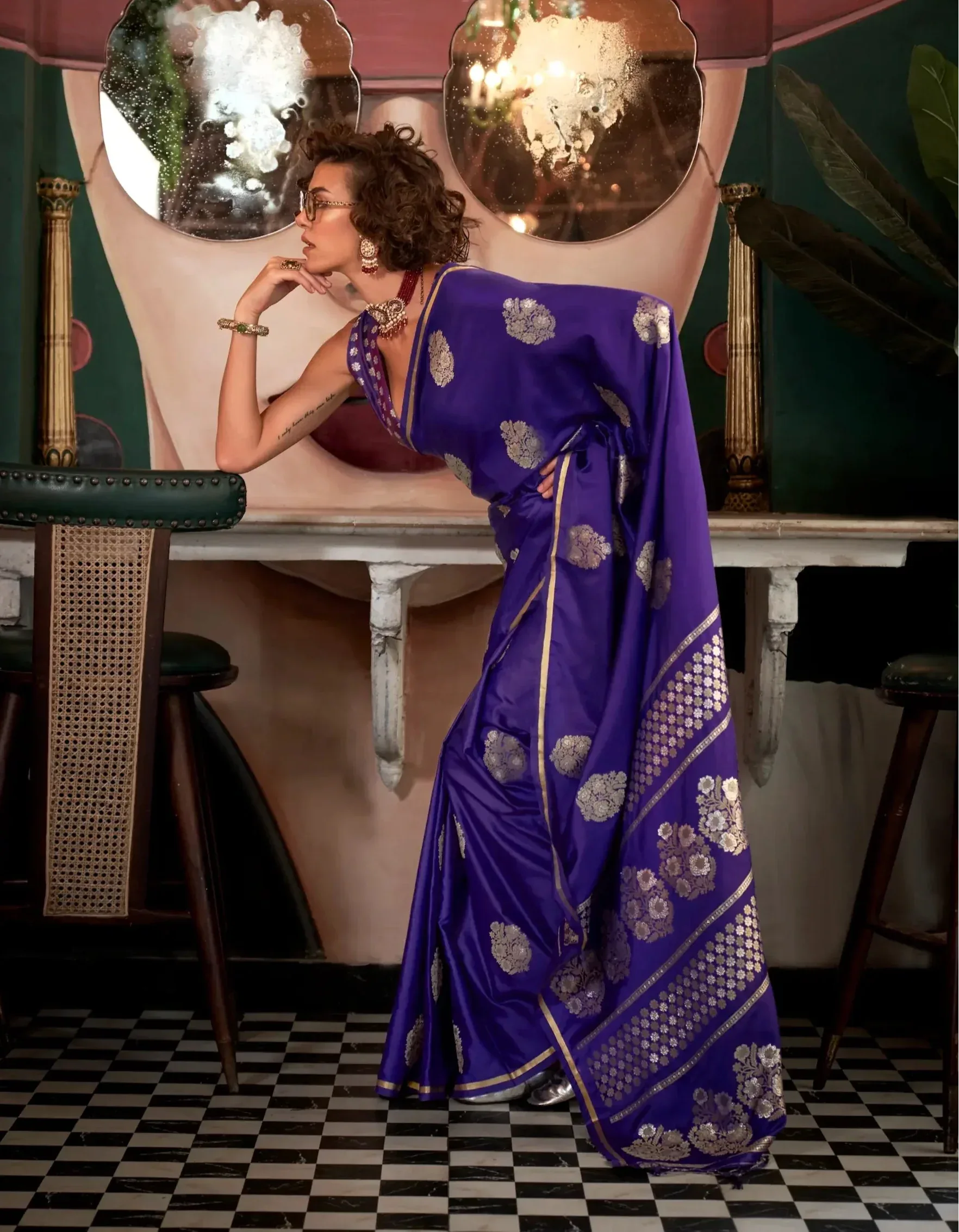 Purple Satin Handloom Silk Zari Weaving Work Saree