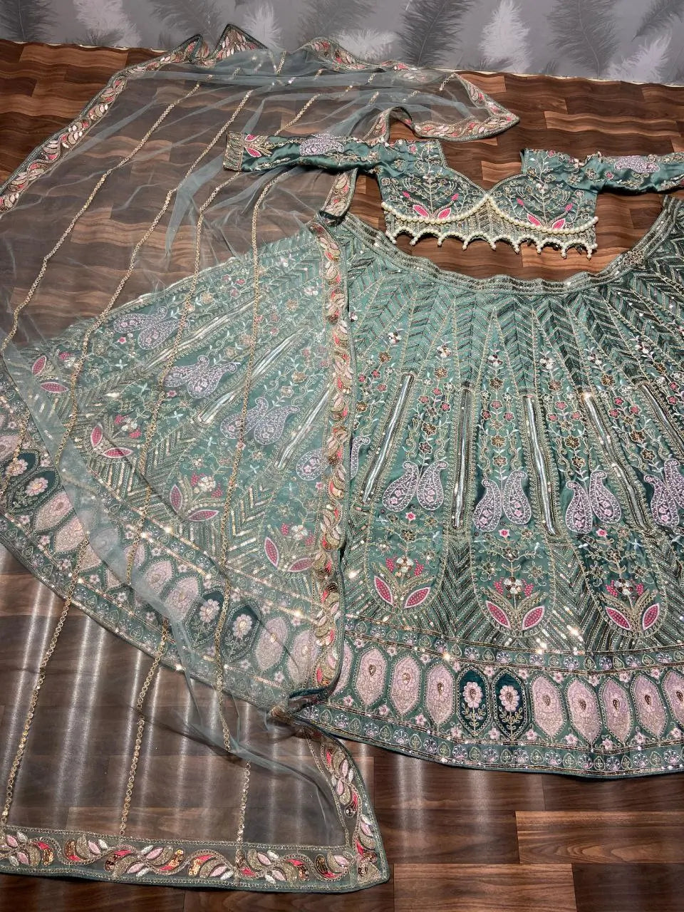 Sabyasachi Designer Kasturi Silk Lehenga Choli With Sequins Embroidery Work