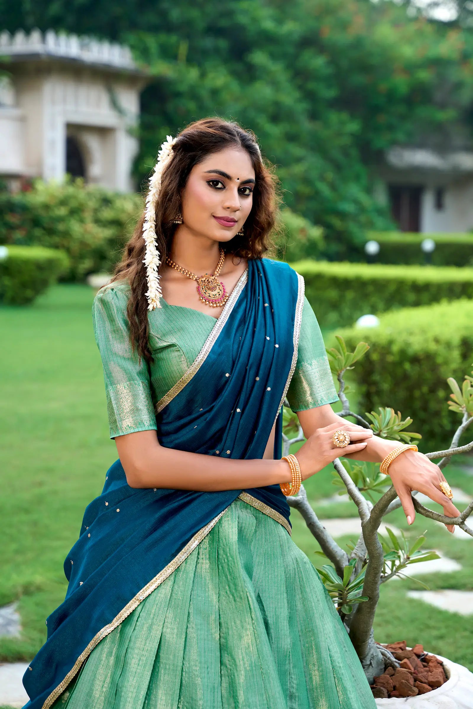 Sea Green Kanchipuram Zari Weaving Work Lehenga Choli