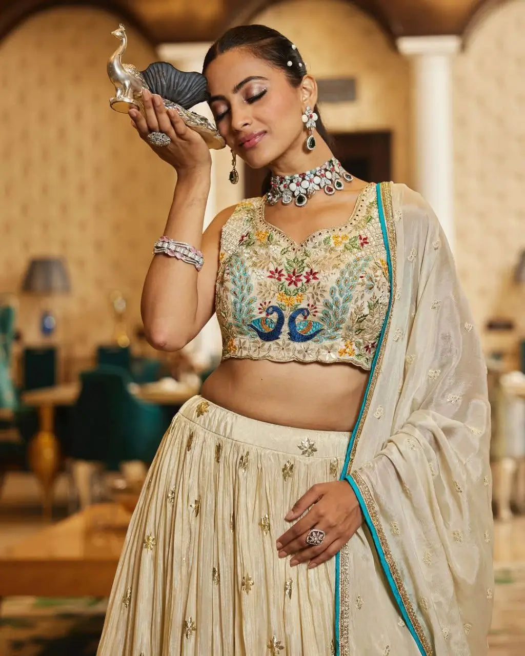 Vanilla Multi Thread Heavy Sequins Embroidery Work Chinon Silk Lehenga Choli