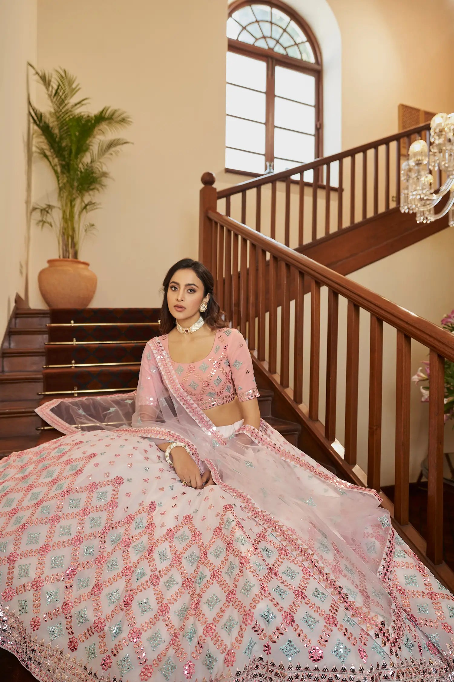 White Georgette Gota Patti With Thread Embroidered Work Lehenga Choli