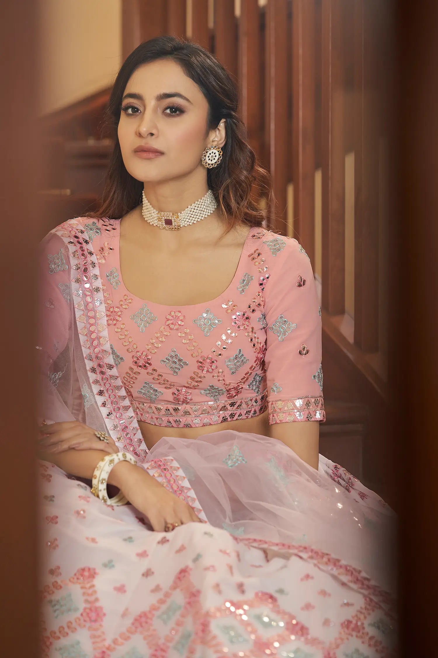 White Georgette Gota Patti With Thread Embroidered Work Lehenga Choli
