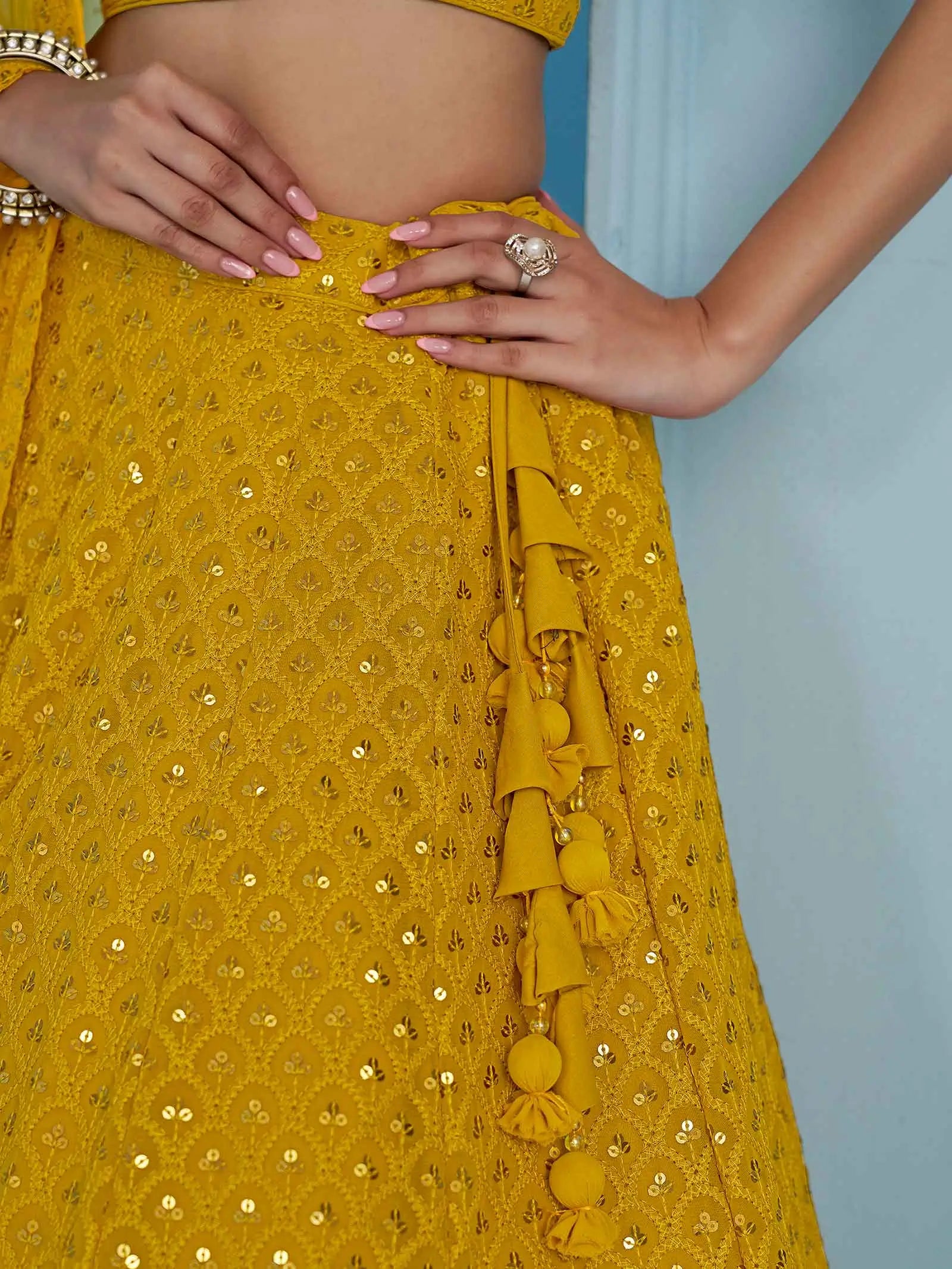 Yellow Beautiful Lehenga With Sequins Embroidery Work And Dupatta