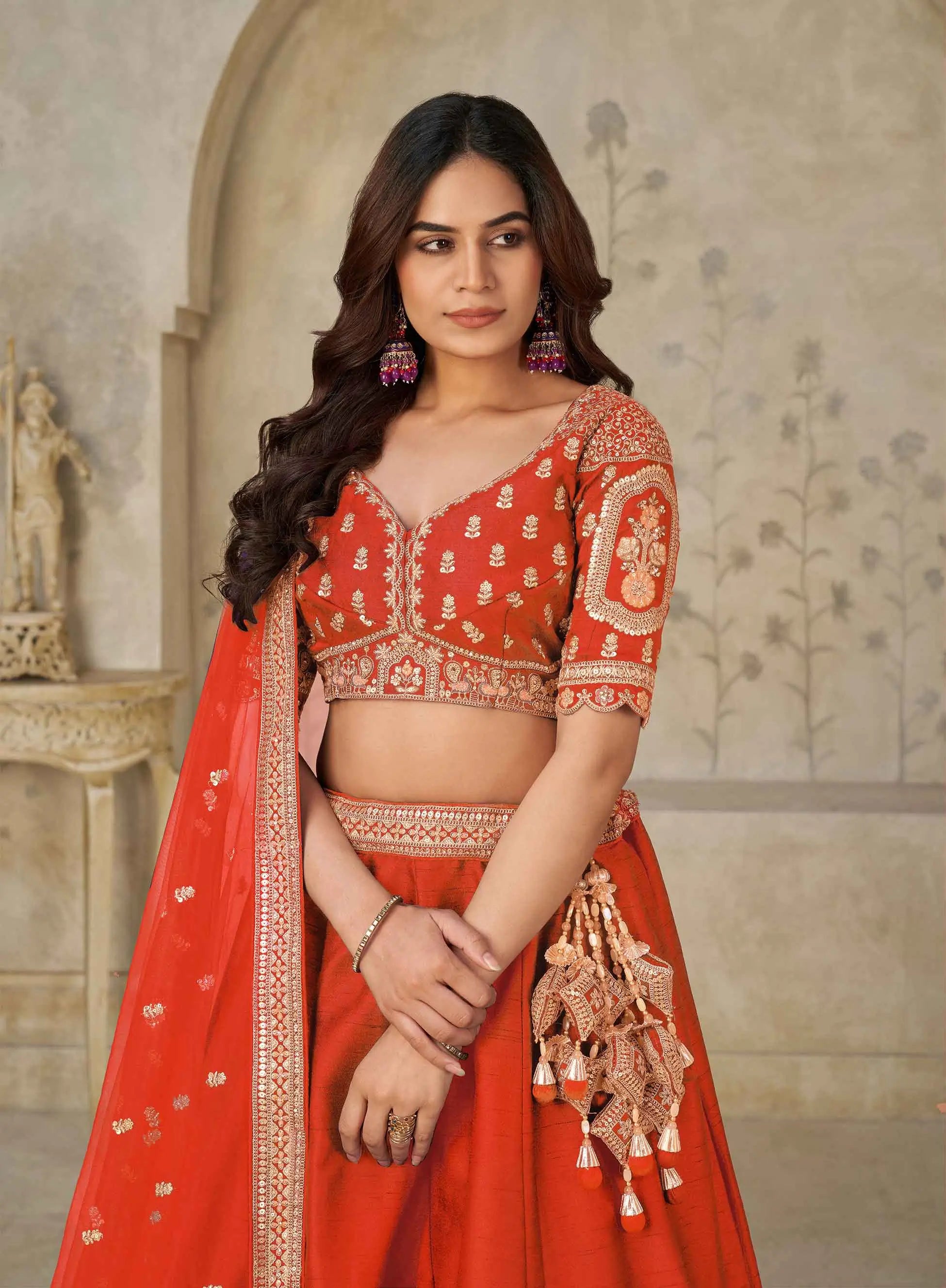 Trendy Rust Wedding Lehenga with Elephant Motifs - qivii