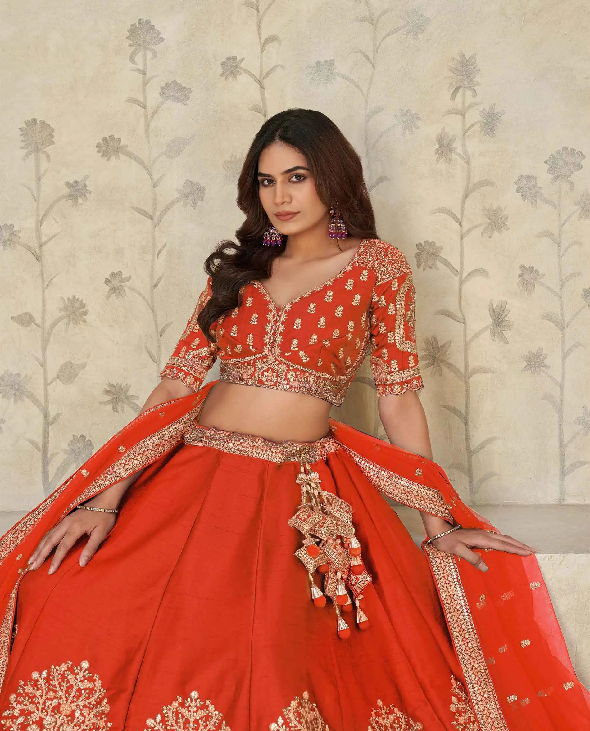 Trendy Rust Wedding Lehenga with Elephant Motifs - qivii