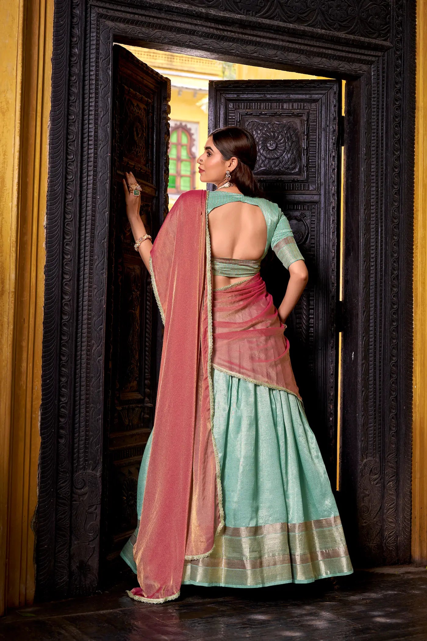 Sea Blue Dhupian Silk Zari Weaving Lehenga Choli