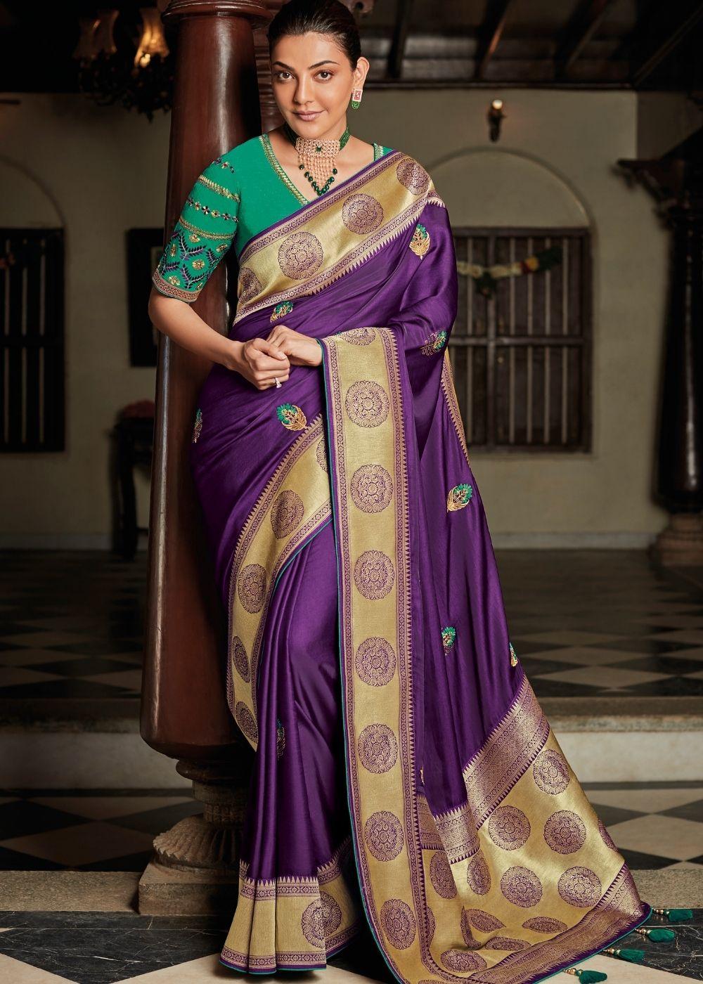 Grape Violet Woven Paithani Saree | Stitched Blouse - qivii