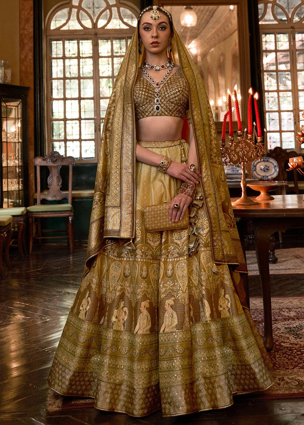 Green & Brown Ready to Wear Designer Silk Lehenga Choli with Sparkle & Mirror work - qivii