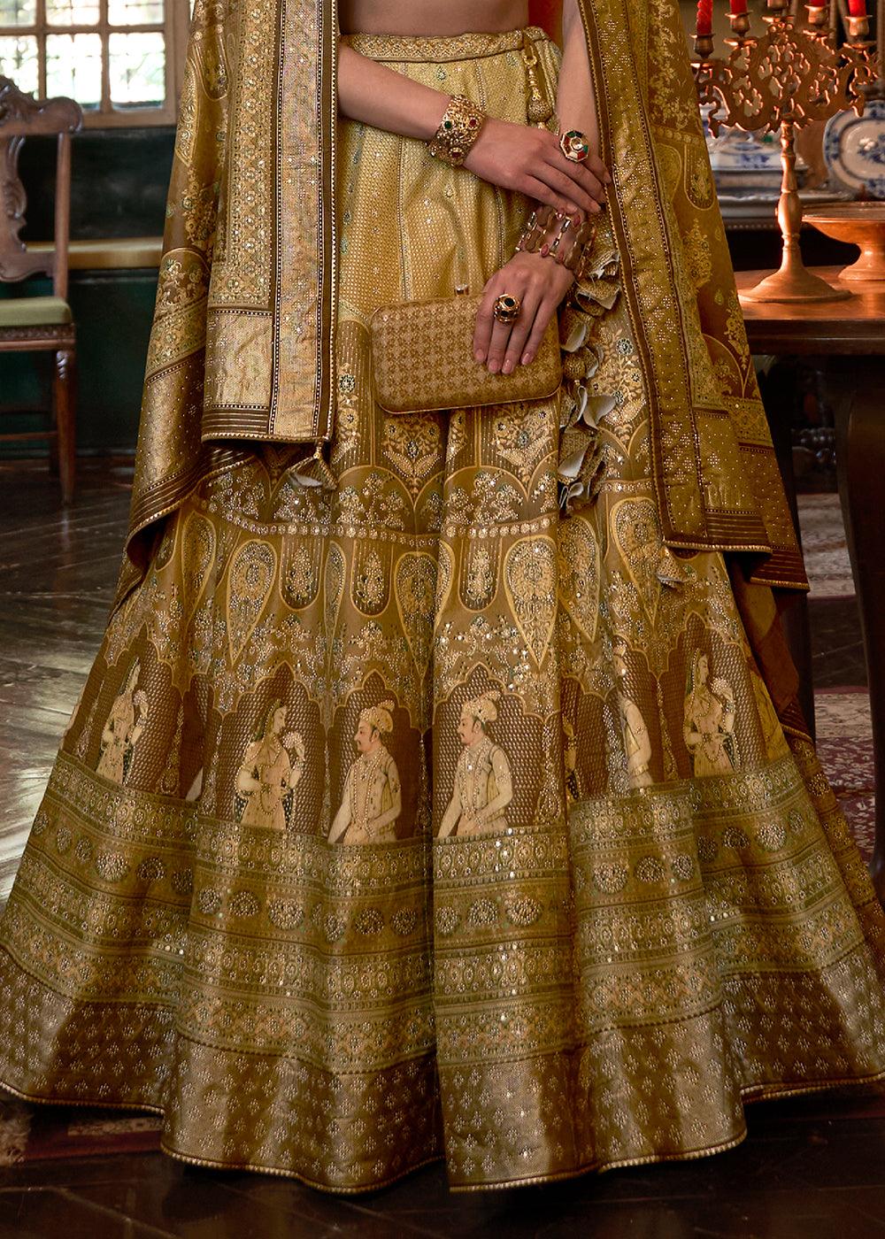 Green & Brown Ready to Wear Designer Silk Lehenga Choli with Sparkle & Mirror work - qivii