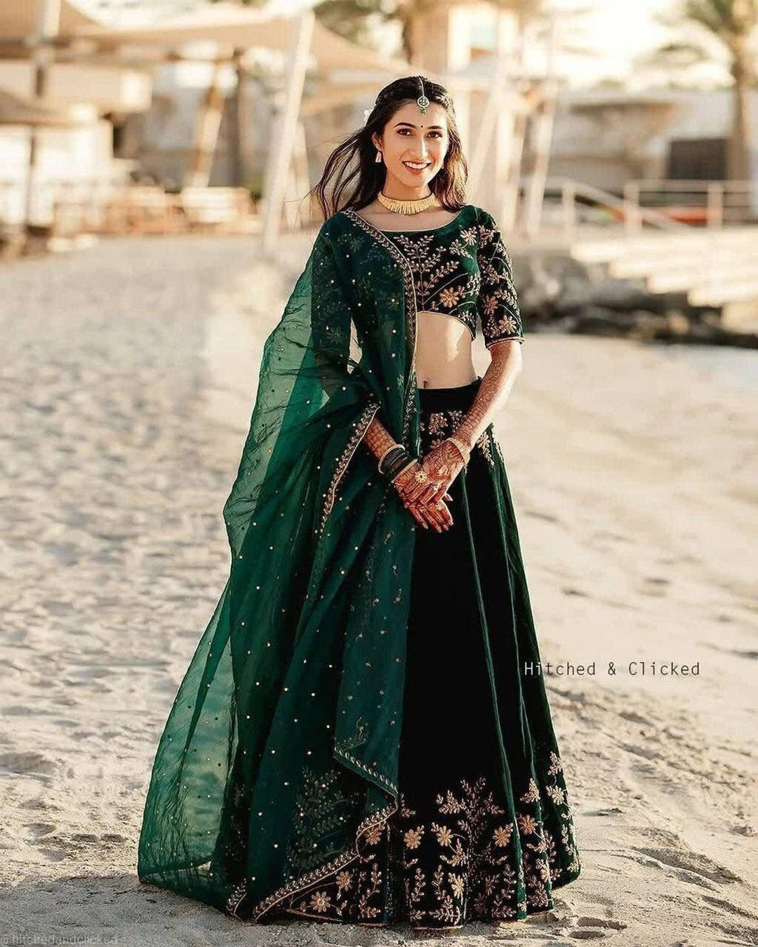 Green Art velvet Embroidered Full Stitched Lehenga With Stitched Blouse - qivii