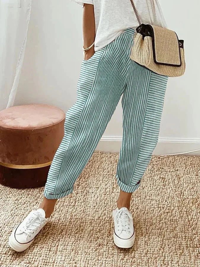 Amynelle | Striped Pants Loose Fit Cropped Summer Pants by Qivii