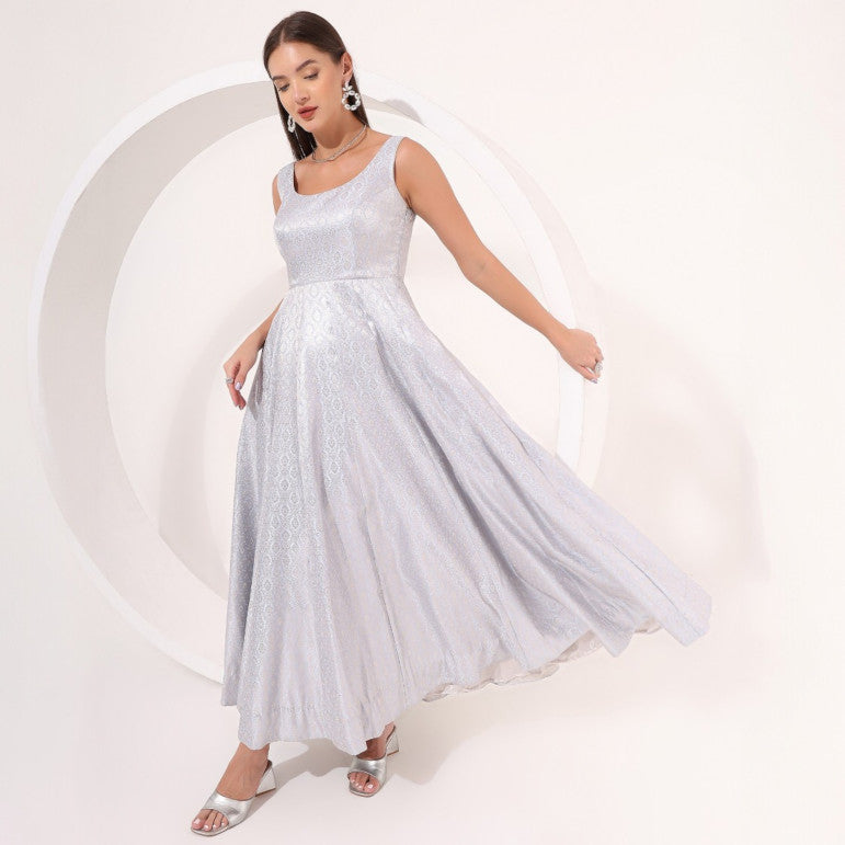 Powder Blue Brocade Anarkali Gown - qivii