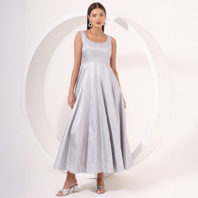 Powder Blue Brocade Anarkali Gown - qivii