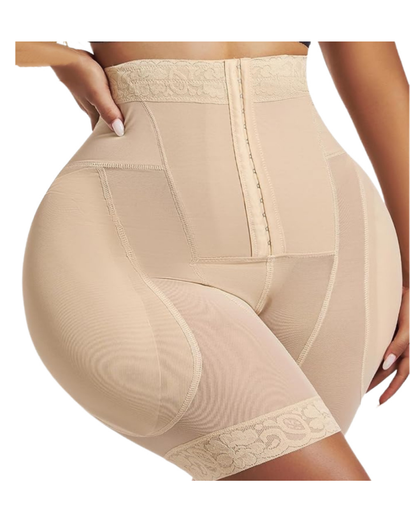 4 Row Button High Waist Hip Lift Shaping Shots With Removable Pads  - By Qivii