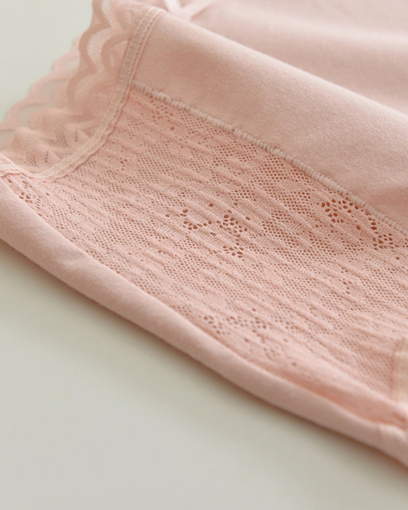 High Waisted Comfortable Cotton Breathable Panties With Lace Trim  - By Qivii