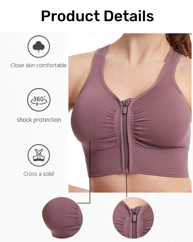 Women's Shockproof Push up Bra Hollow Back with Front Zipper  - By Qivii