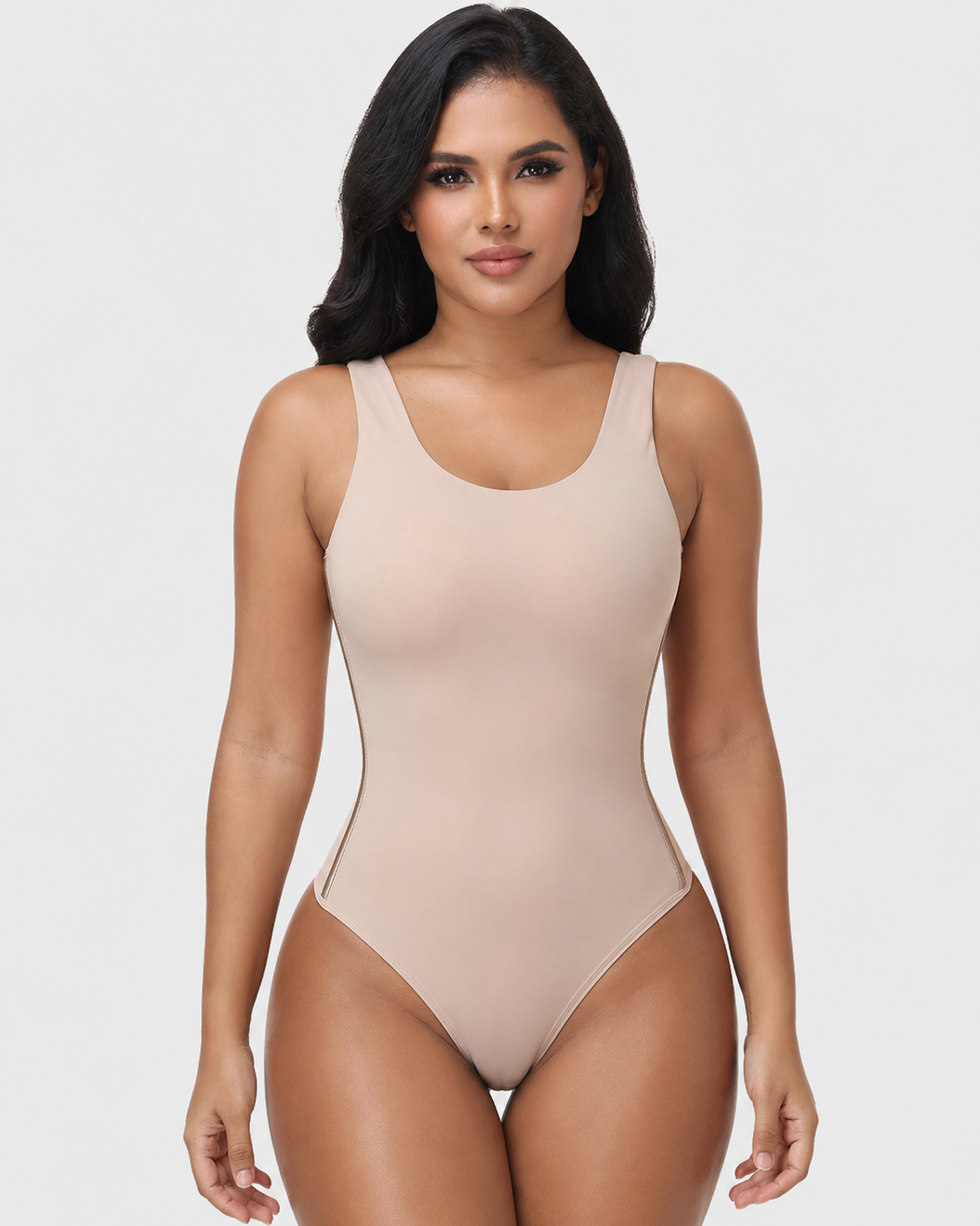 U Neck Wide Strap Back Lace Up Tummy Control Butt Lifting Bodysuit