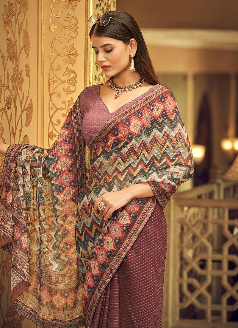 Half N Half Georgette Printed Saree  - By Kreeva