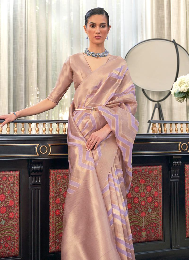 Handloom Weaving Grey Organza Leheriya Saree  - By Kreeva