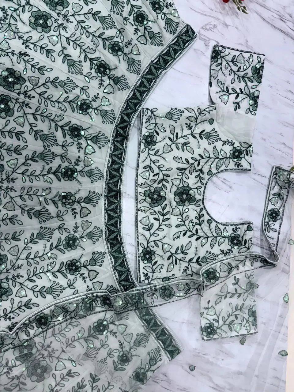 Light Green Georgette Lehenga With Thread Dori Heavy Sequins Embroidery Work