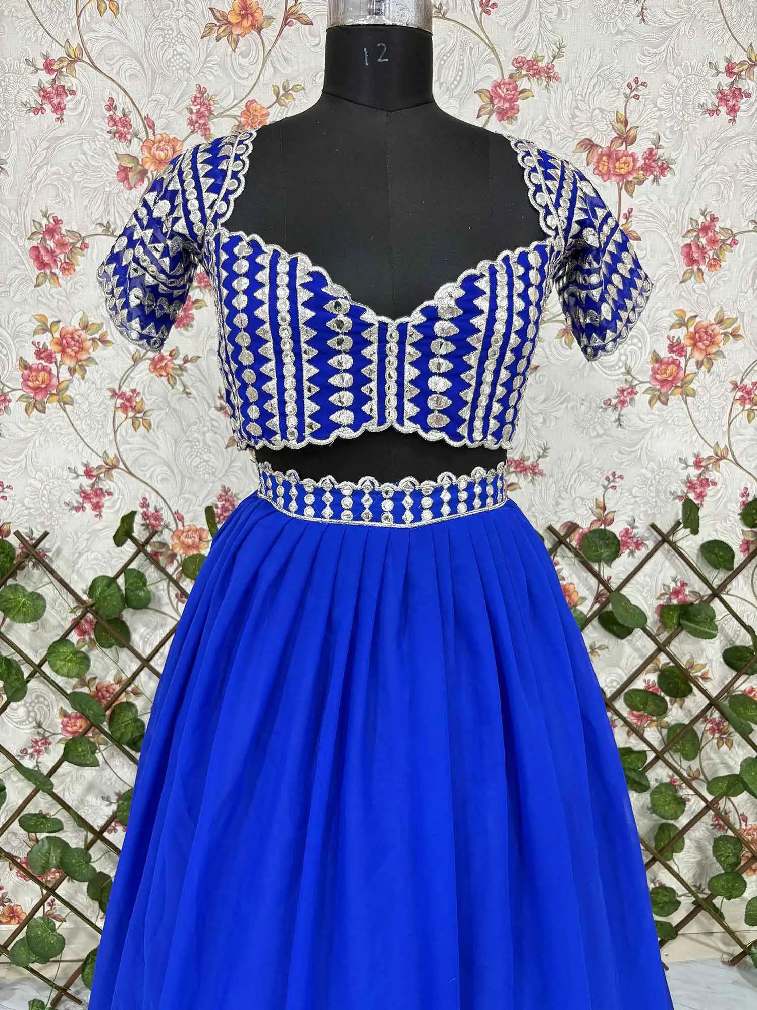 Royal Blue Beautiful Foil Mirror Work Faux Georgette Lehenga Choli - qivii