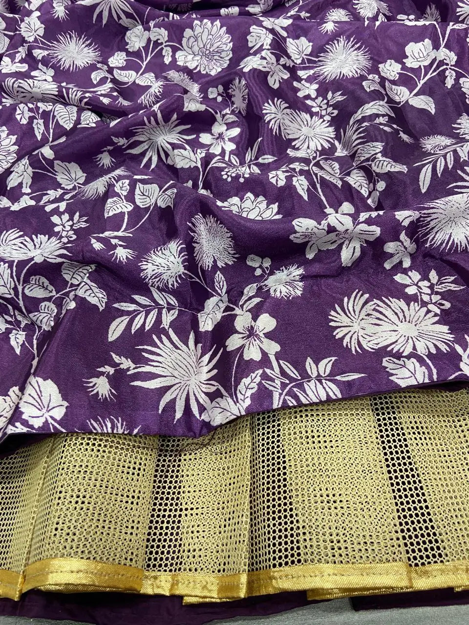 Purple Wine Chinon Silk Lehenga With Floral Digital Print And Dupatta | Ready To Wear - qivii