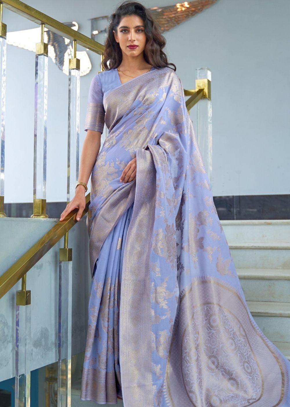 Heather Purple Zari Woven Designer Silk Saree - qivii