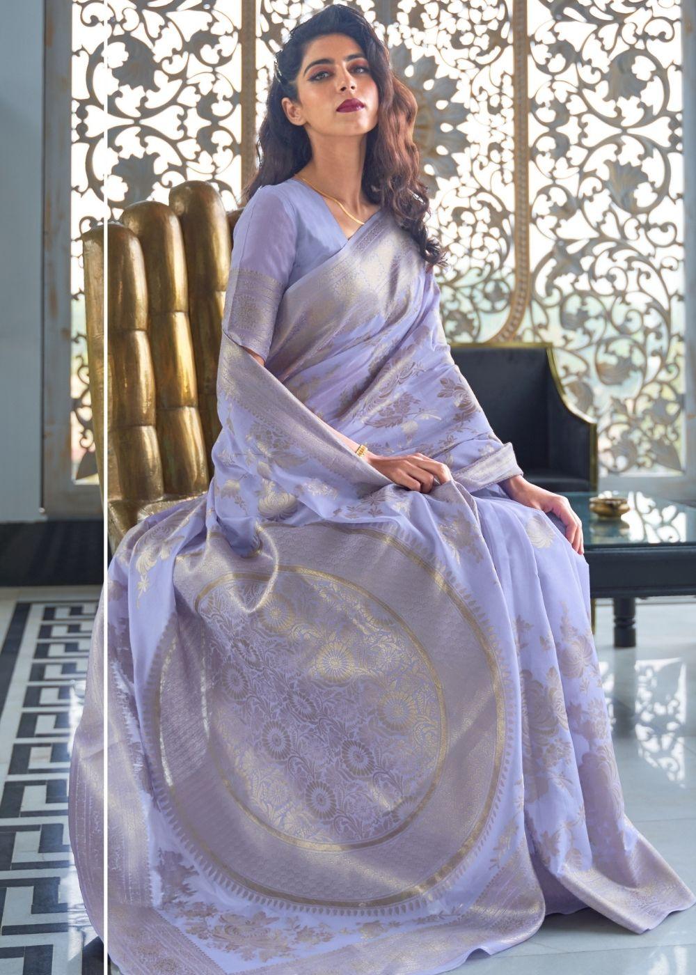 Heather Purple Zari Woven Designer Silk Saree - qivii