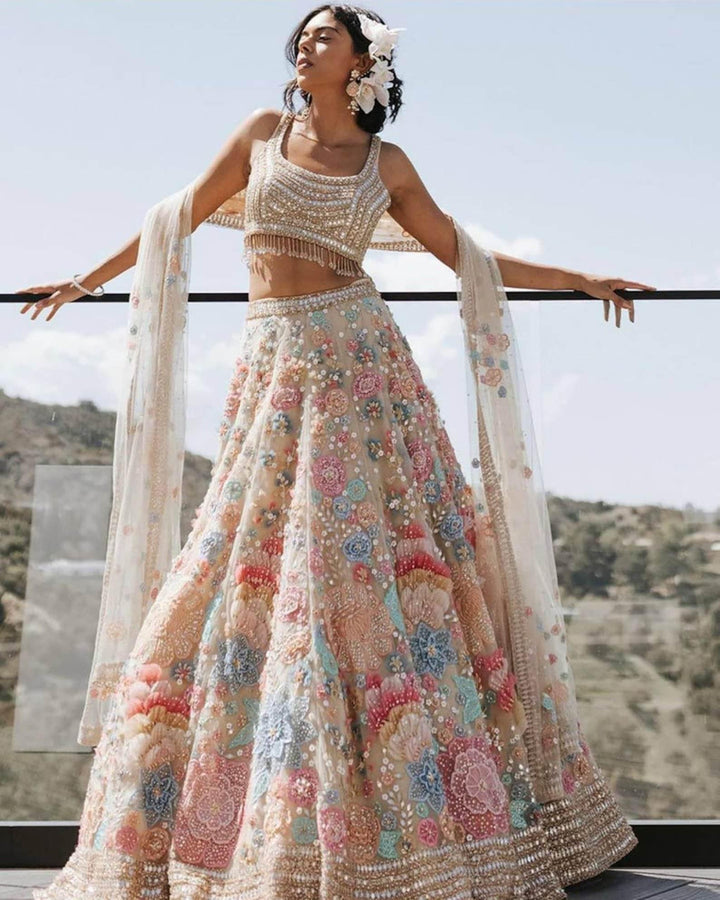 Heavy georgette lehenga choli with intricate embroidery for women wedding