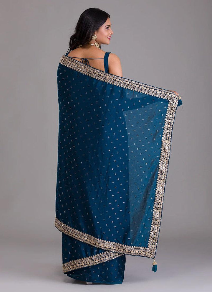 Heavy Sequins Blouse With Navy Blue Saree  - By Kreeva