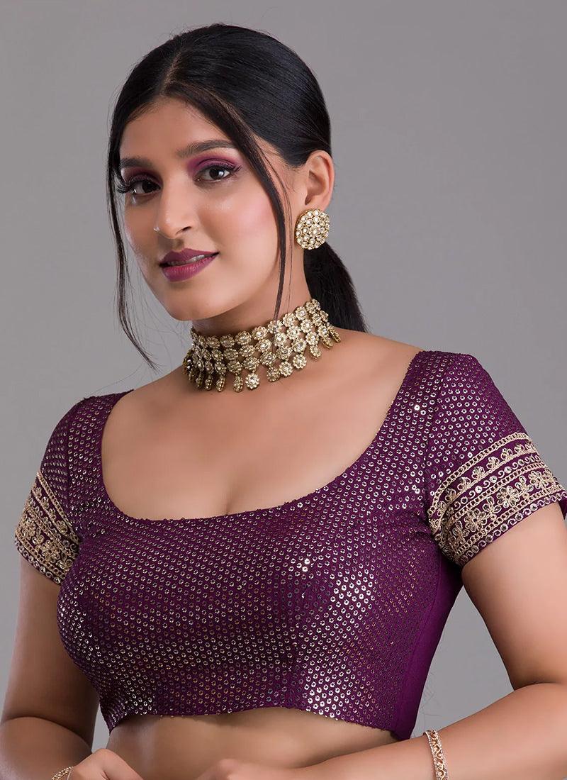 Heavy Sequins Blouse With Wine Saree  - By Kreeva