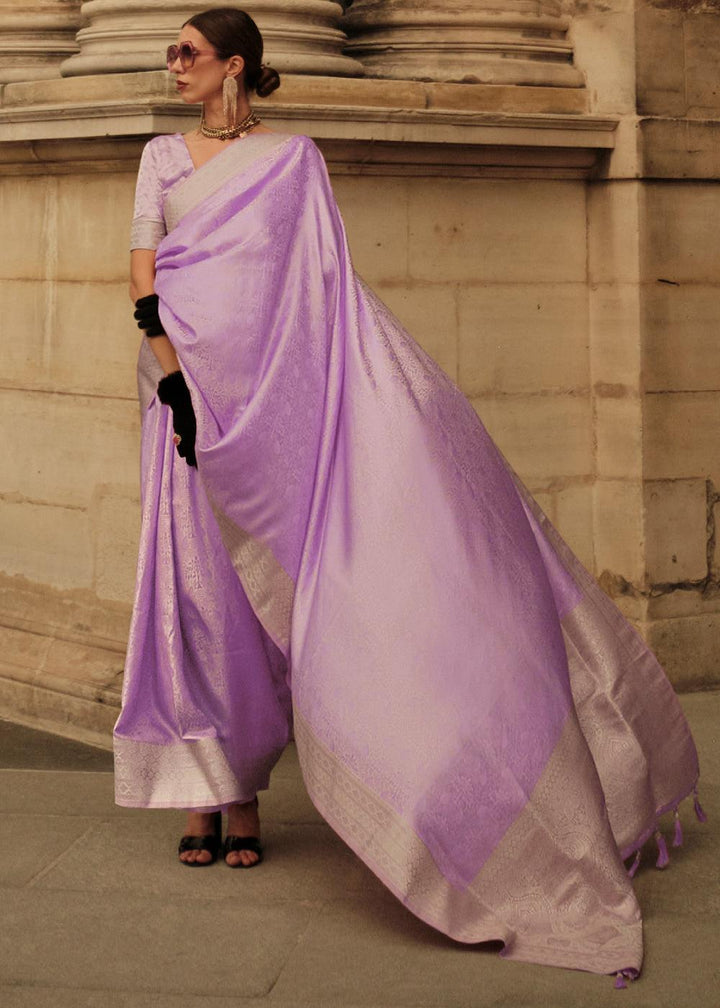 Helio Purple Handloom Woven Satin Silk Saree - qivii