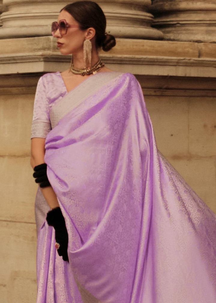 Helio Purple Handloom Woven Satin Silk Saree - qivii