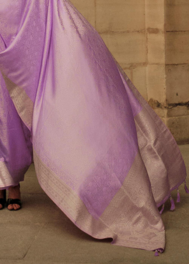 Helio Purple Handloom Woven Satin Silk Saree - qivii