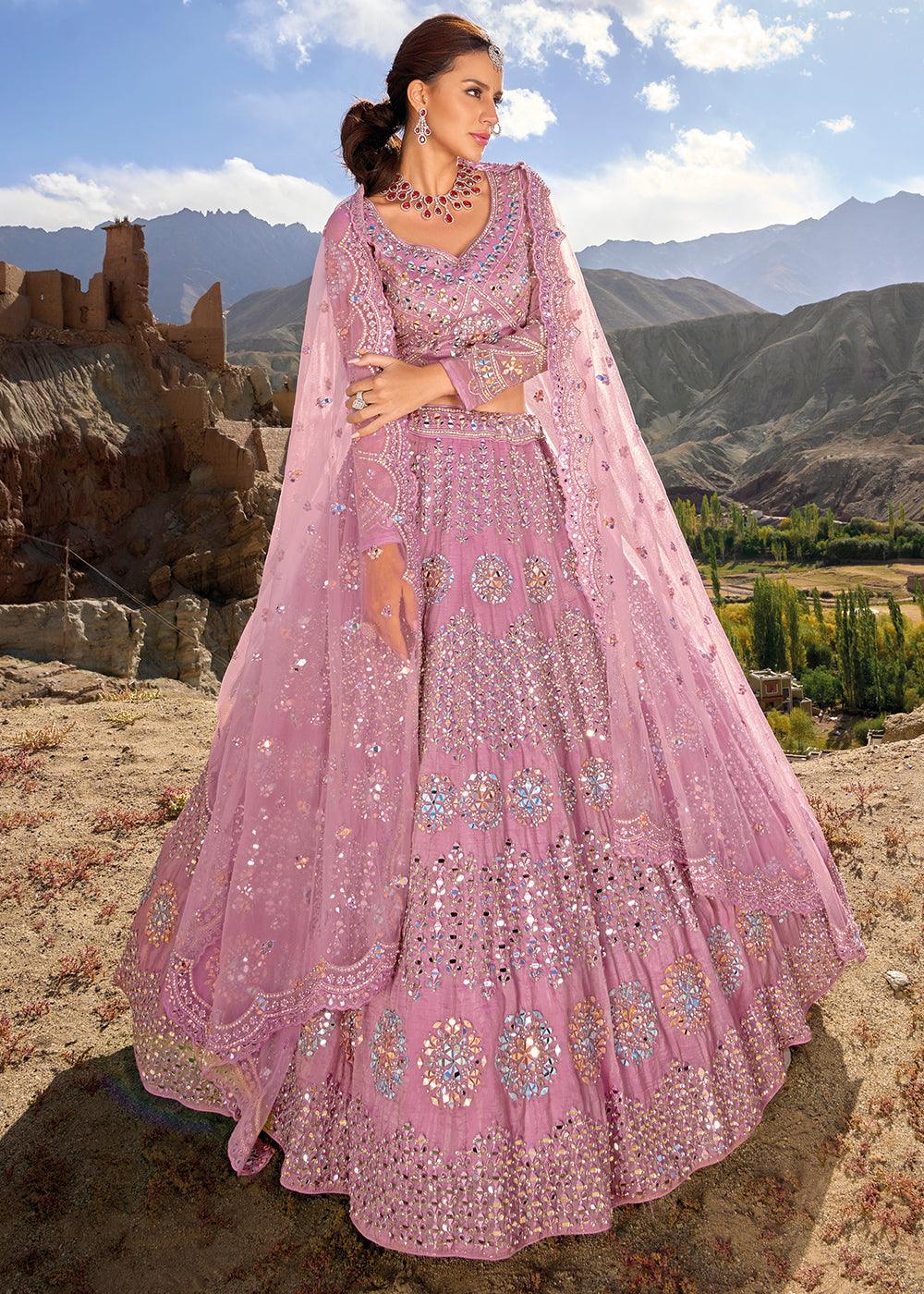 Helio Purple Organza lehenga Choli with Mirror,Zarkan & Cutwork - qivii