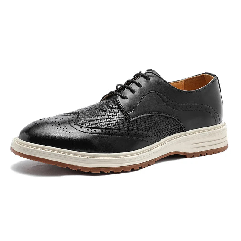 Black men's Brogue Derby shoes by Hudson Ridge, featuring classic perforated detailing and sleek leather finish.
