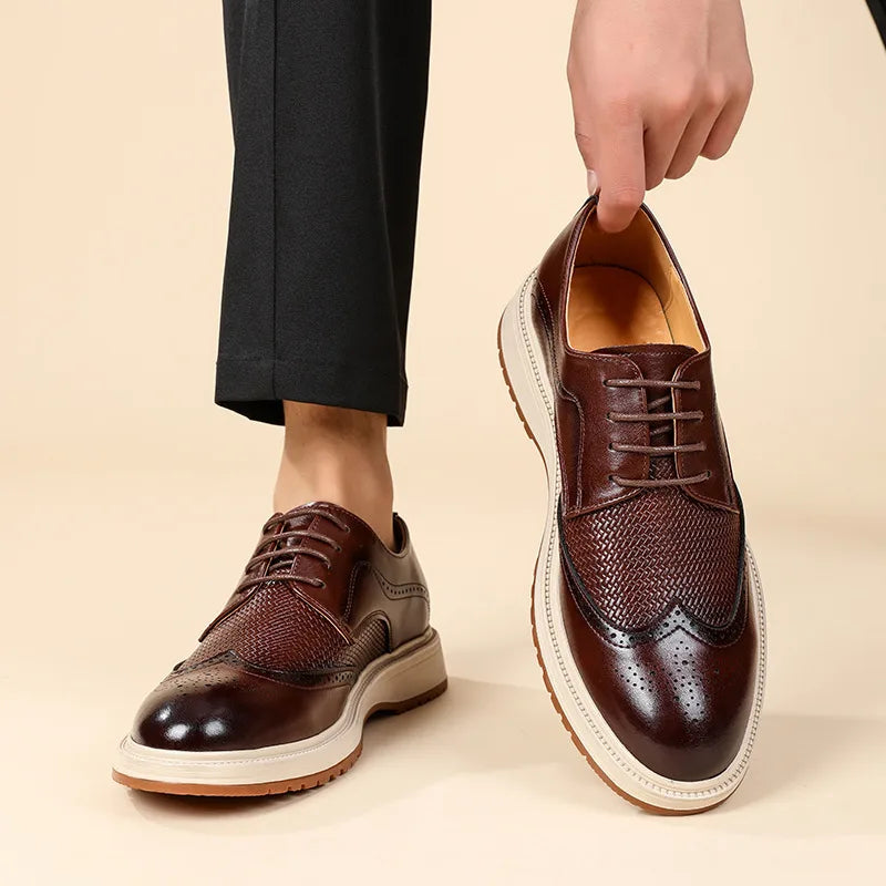 Herreford men's brogue derbies shoes by Hudson Ridge, featuring classic leather design with decorative perforations and sturdy sole.