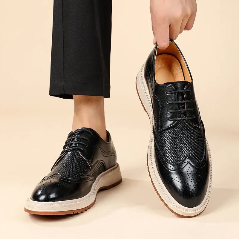 Herreford men's brogue derby shoes by Hudson Ridge, featuring classic leather design with intricate perforations and lace-up closure.