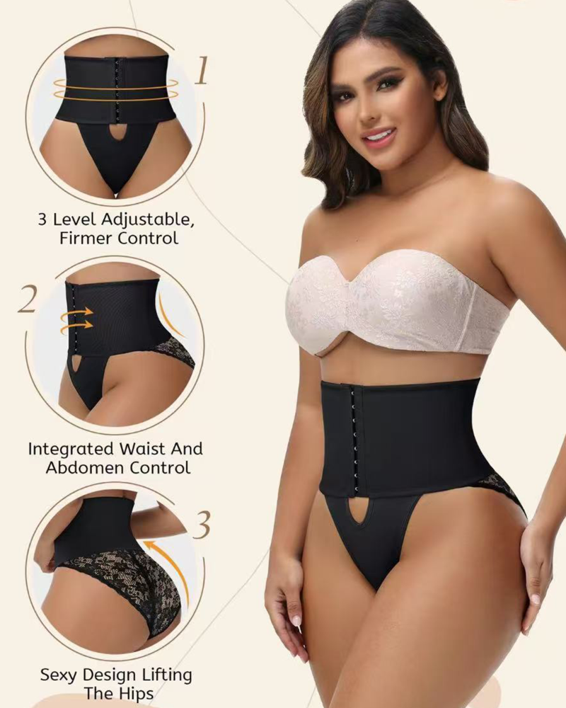Shapshe® Front-opening Shapewear with Lace Trimmed Tummy Control Panty  - By Qivii