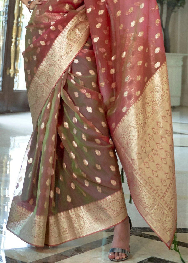 Hibiscus Purple Zari Woven Organza Silk Saree | Stitched Blouse - qivii