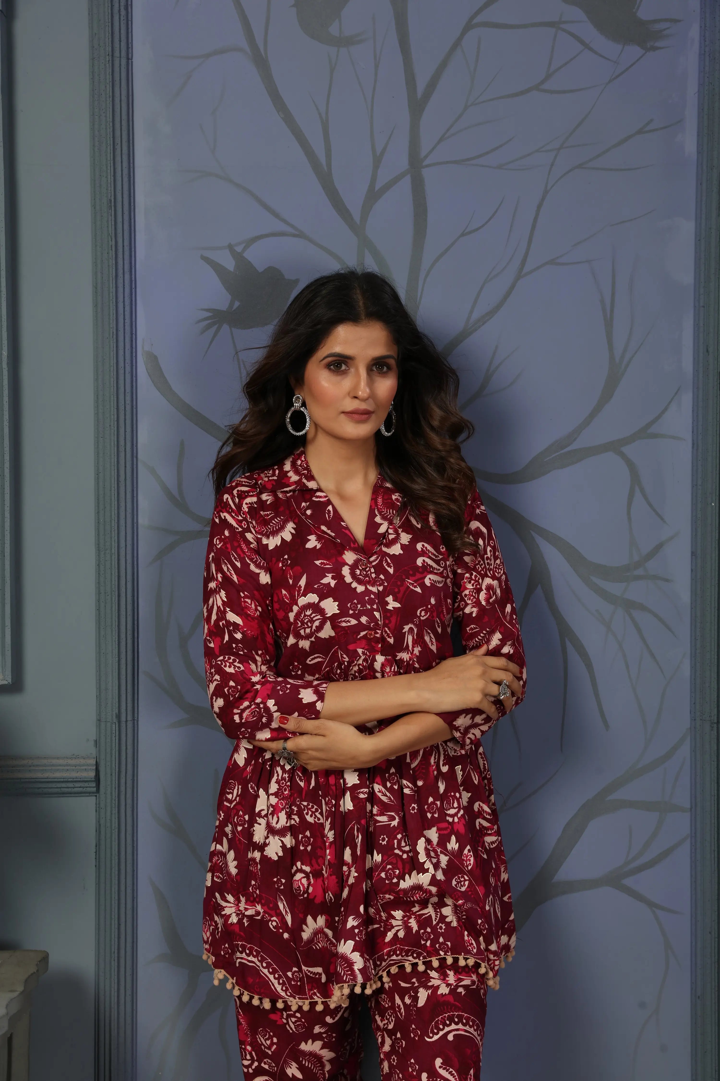 Cherry Red Printed Co-ord Set - qivii