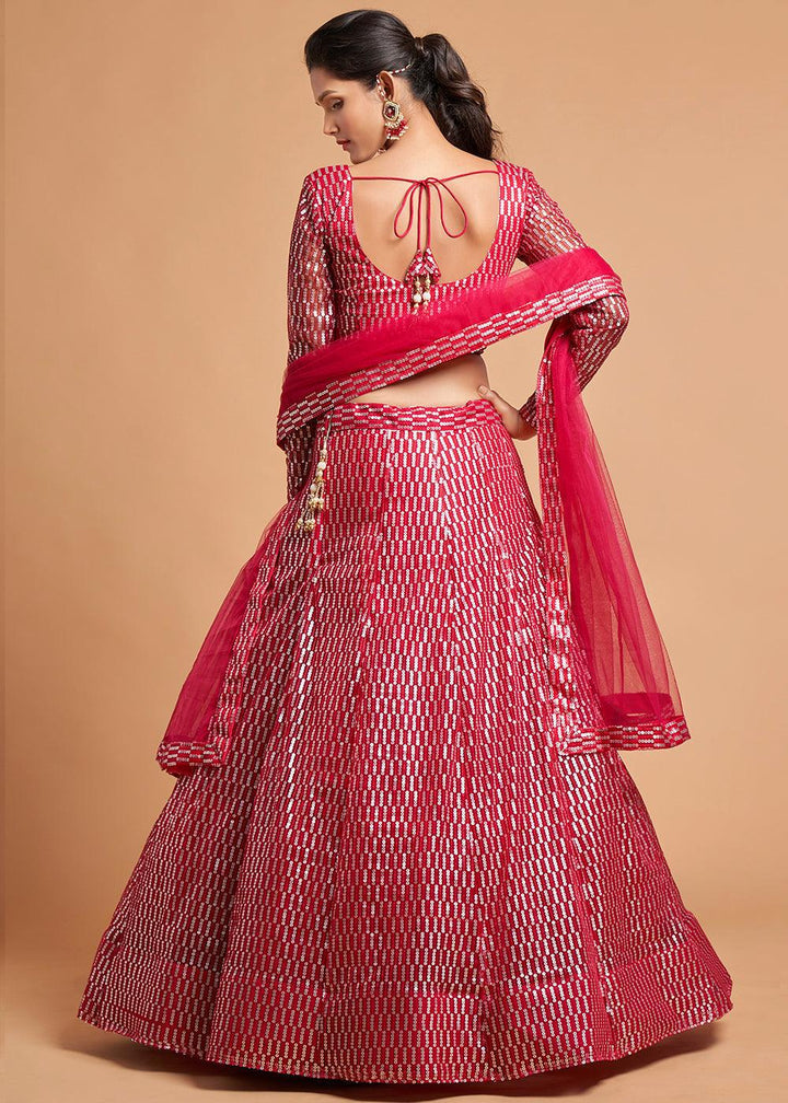 Hot Pink Designer Soft Net Lehenga Choli with Thread & Multiple Sequins Embroidery work - qivii